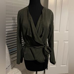 LUCKY BRAND LIKE NEW! WOMEN’S “LIVE IN LOVE” TIE WRAP JACKET IN OLIVE GREEN SZ S